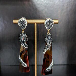 3 pair of funky bronzy and crystal pierced  earrings